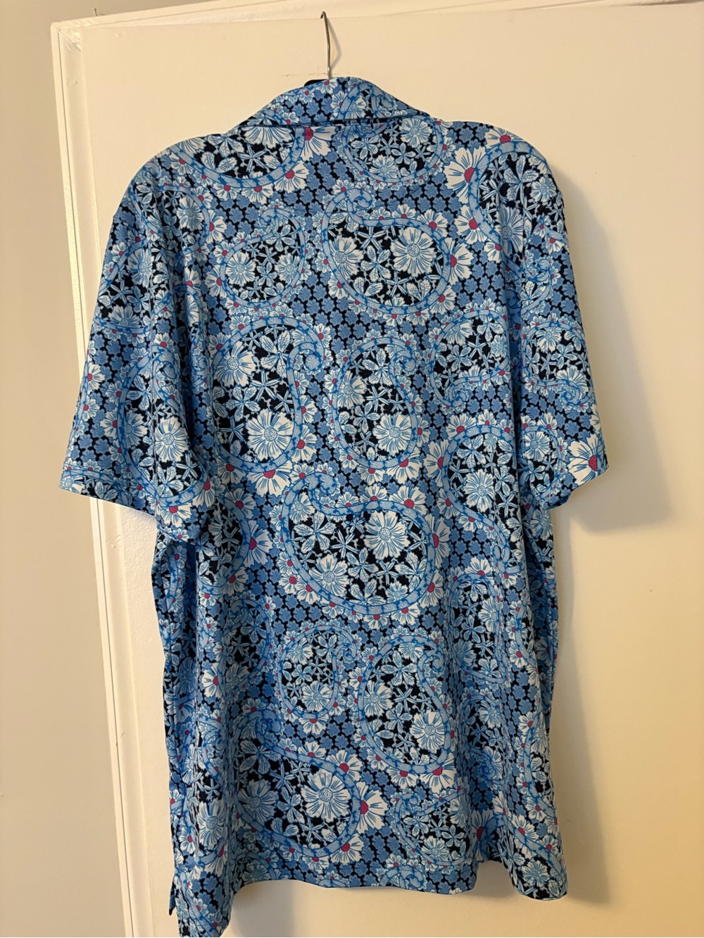Light Blue Floral Performance Polo - Picture 5 of 5